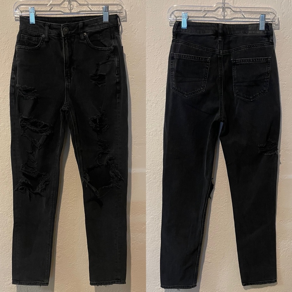 American Eagle Black Mom Jeans Comfort Stretch Waistband Womens Size 00 R